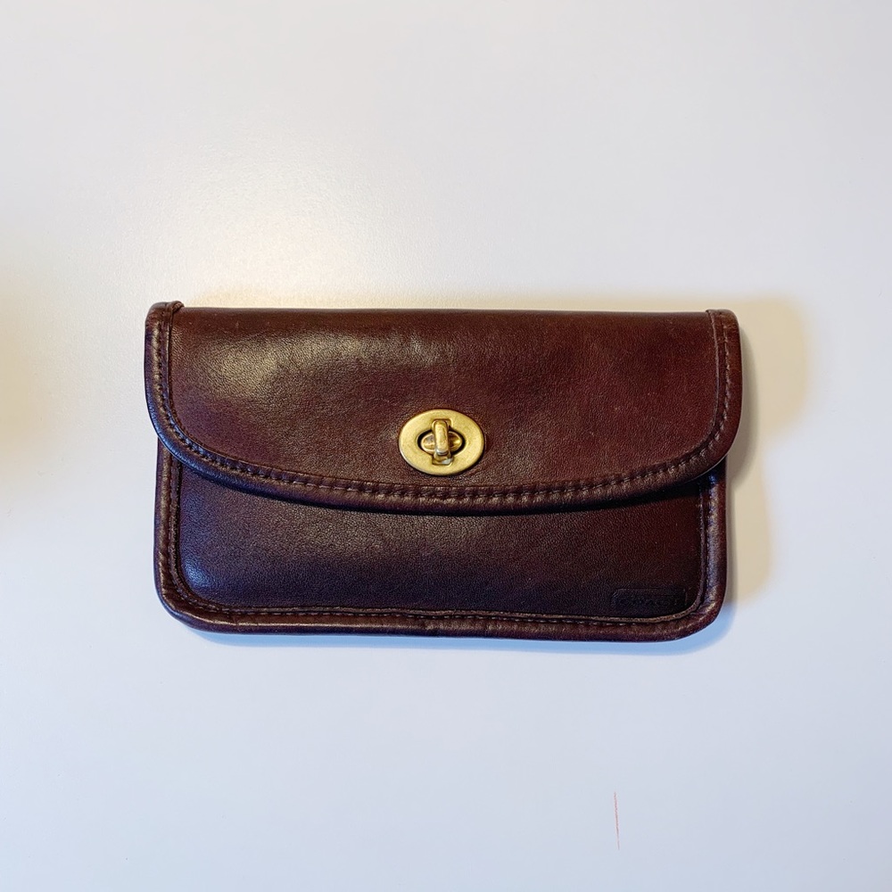 Coach Vintage Turnlock Wallet in “Mocha” w Striped Ticking, Beautiful Condition!